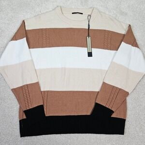 NWT's Tahari Women's Striped Colorblock Knit Viscose Blend Sweater Crewneck Sz M